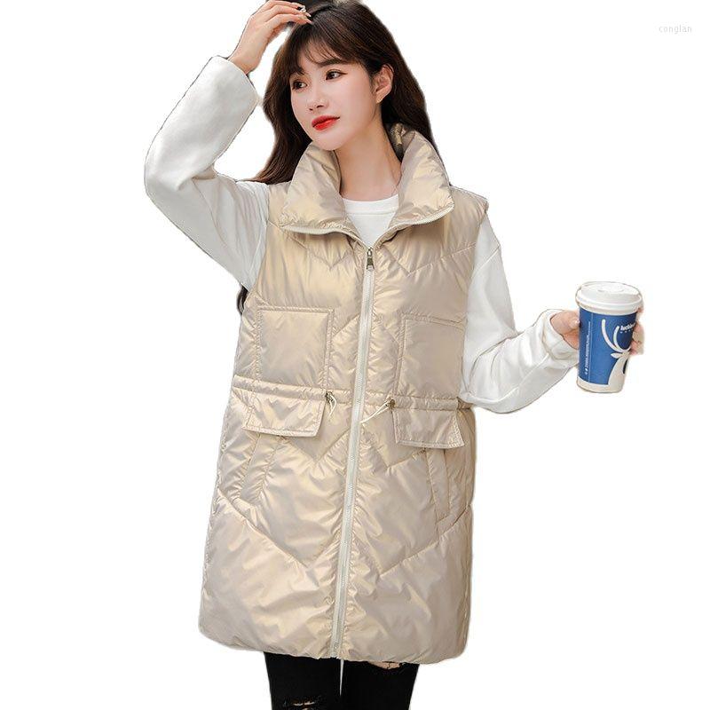 

Women's Vests Winter Cotton Vest 2022 Women's Coats Mid-length Cotton-Padded Jacket Large Size Loose Waistcoat Shiny Vintage Tops, White