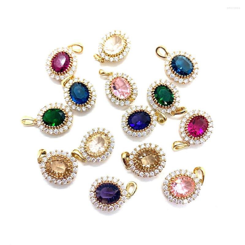 

Pendant Necklaces 14x17mm Oval Glass Crystal Pink Blue Green Wholesale Zircon Inlaid Charms For Jewelry Making