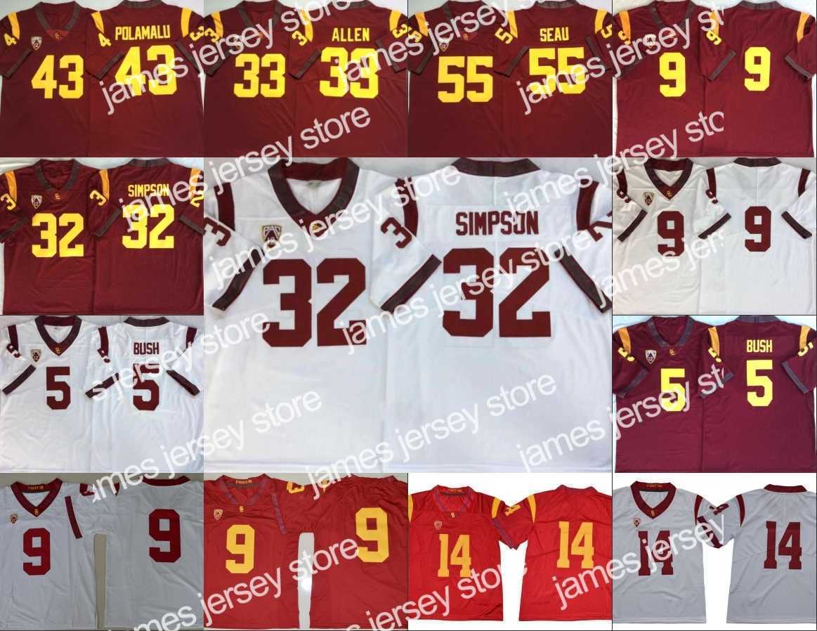 

American College Football Wear USC Trojans Vintage stitched Jersey 5 Reggie Bush 32 OJ Simpson 14 Sam Darnold 9 Kedon Slovis 43 Troy Polamalu 55 Junior Seau, As pics