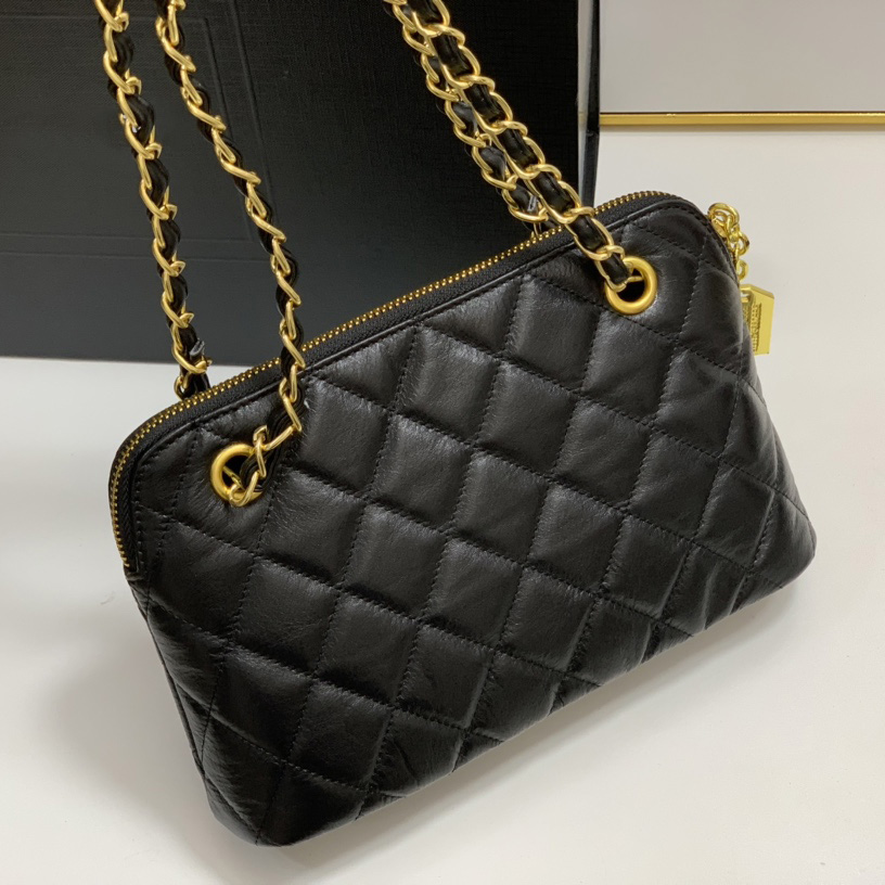 

French Womens Vinatge Black Quilted Tite Bags Gold Metal Hardware matelasse Chain Crossbody Shoulder Large Capacity Designer Outdoor Handbags 25X8X16CM, Box