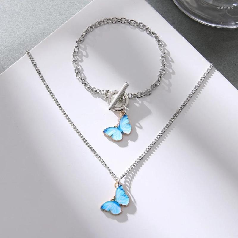

Choker Necklace Blue Gradient Butterfly For Women Girls Silver Pearl Butterflies Pendant Necklaces Jewelry Gifts