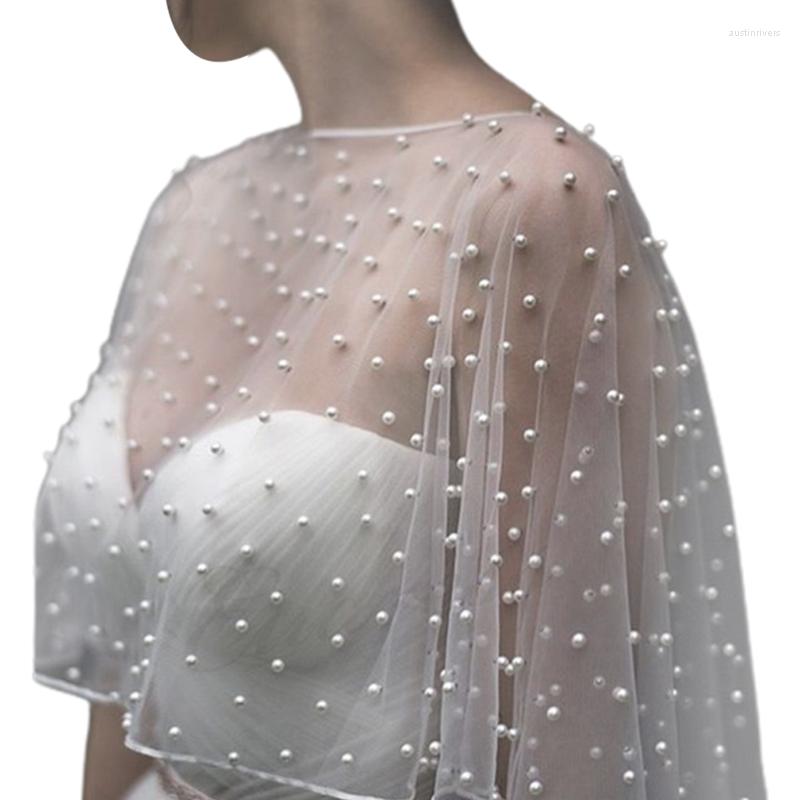 

Scarves Wedding Wraps Capes Soft Tulle Shawls With Pearl Beads Embroidery Bridesmaid Dropship