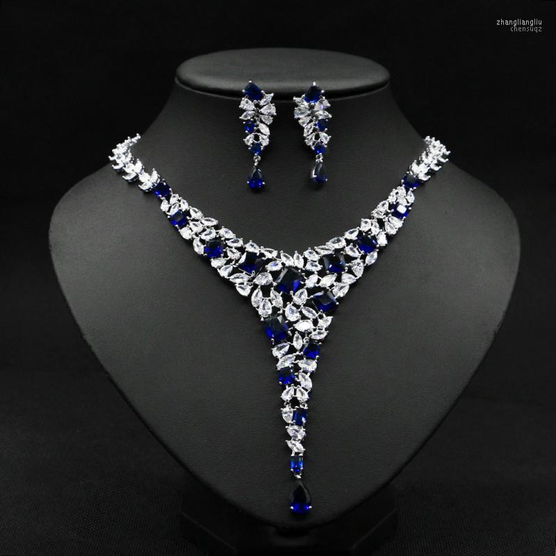 

Necklace Earrings Set & SANDO Luxury Elegant Flower Shape Women Cubic Zirconia Big Wedding For Bridal Prom, Picture shown
