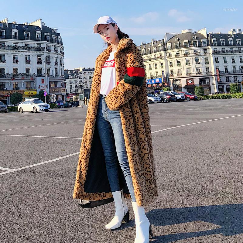 

Women' Fur Women Winter Luxurious Leopard Coat Warm Long Parkas Female Turn Down Collar Plush Plus Size Faux Jacket ZY19, Leopard print