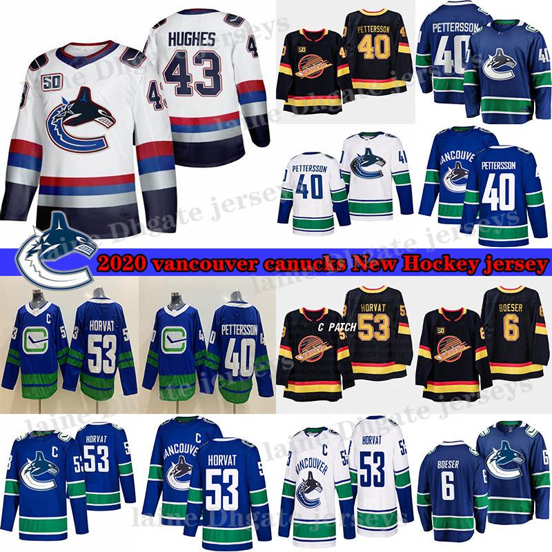 

Vancouver Canucks #40 Elias Pettersson #43 Quinn Hughes #6 Brock Boeser #53 Bo Horvat 33 Henrik Sedin 10 Pavel Bure Hockey Jerseys, Blue