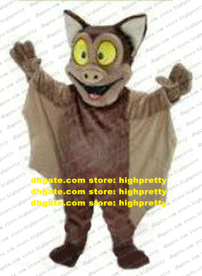 

Funny Brown Bat BugBat Mascot Costume Adult Size With Big White Browns Triangular Ears Bright Bigs Yellow Eyes Smile No.6529, As in photos