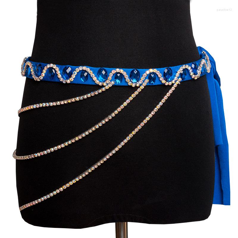 

Stage Wear Belly Dance Accessories Women Handmade Rhinestones Waist Chain Costumes Hip Belt Jewelry, Blue