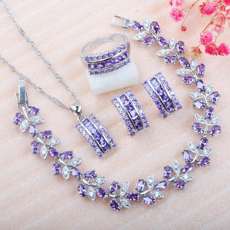 

Necklace Earrings Set & Russian Style For Women Wedding Purple Crystal Bracelet Ring Pendant And MN0143, Picture shown