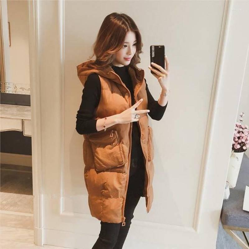 

Women's Trench Coats Autumn / Winter Women Vest Waistcoat Long Down Cotton Jacket Loose Oversize Bread Sleeveless Hooded With Pocket, Black