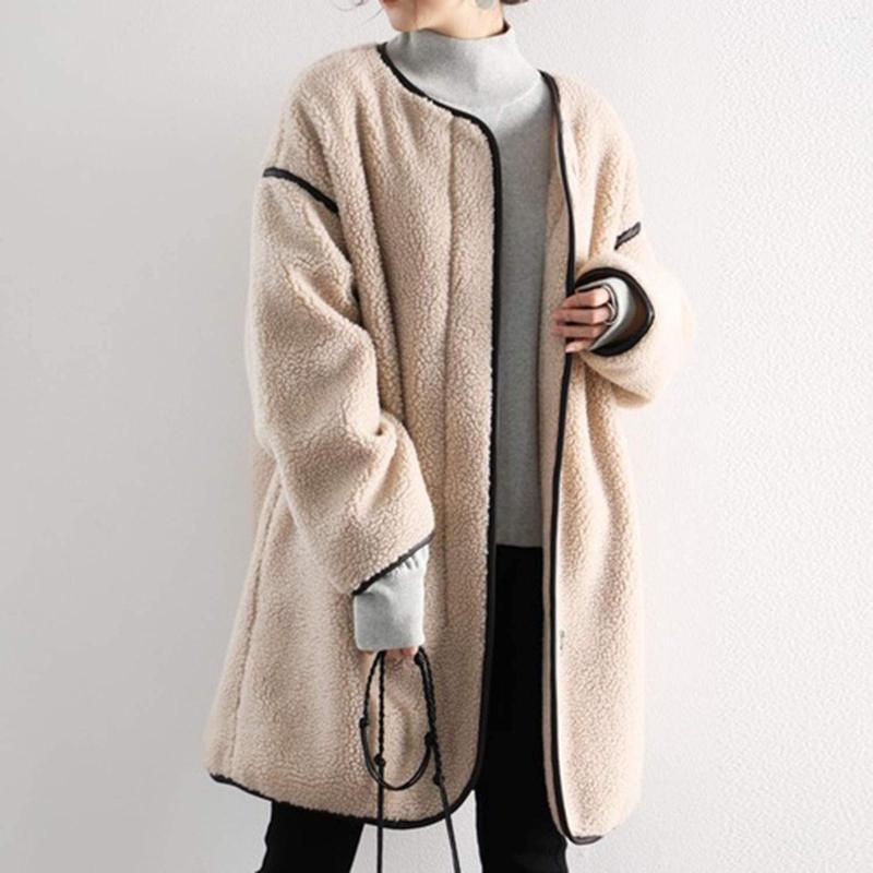 

Women' Fur O Neck Zipper Lamb Coat For Women Autumn Winter Solid Color Overcoat Plus Size Female Outwear Full Two Up, Black