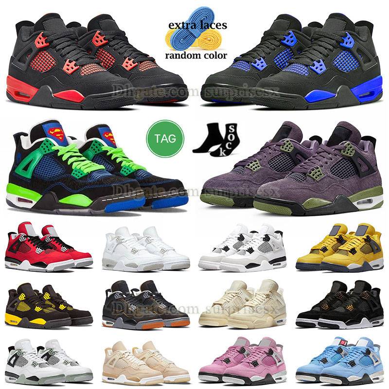 

Jumpman 4 4 mens womens basketball shoes designe j4 j4s doernbecher canyon purple seafoam blue red thunder military black cat pure money silt sneakers trainers, J04 40-47 lightning