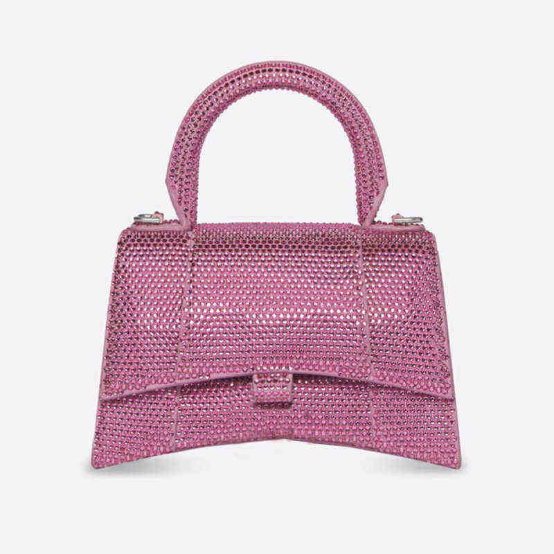 

Evening Bags 3A Hourglass Bag Half Moon Crescent Diamante Handbag Purse Full Rhinestone Classic Letter Buckle High Quality Flap, Black