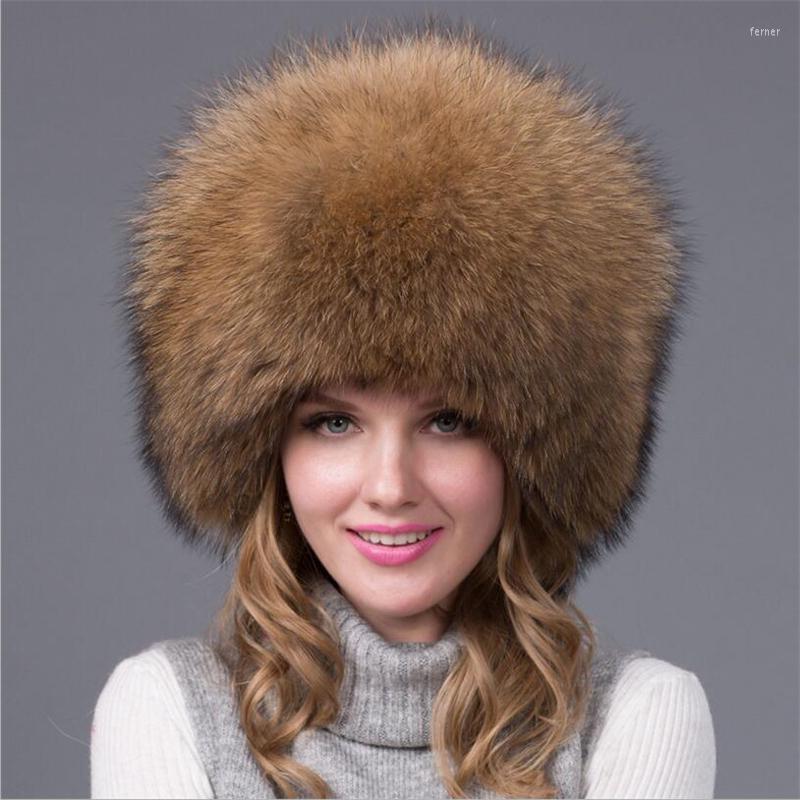 

Berets IANLAN Fashion Russian Style Full-pelt Fur Bucket Hats Winter Outdoor Windproof Warm Top Hat Raccoon Earmuff IL00248, White
