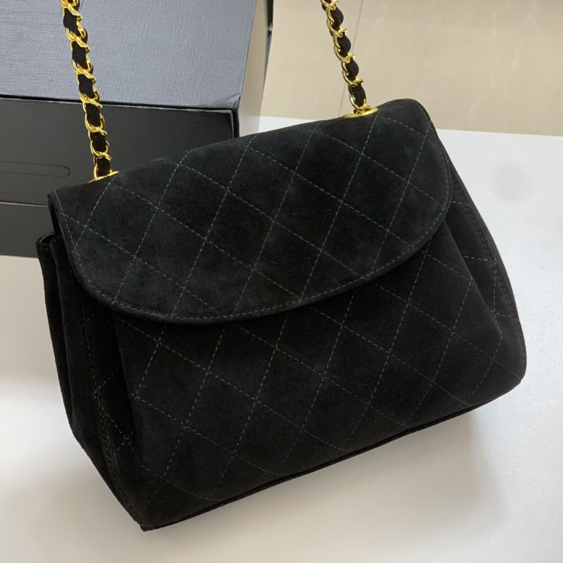 

Womens Nubuck Black Shoulder Bag French F/W Classic Suede Quilted Matelasse Gold Metal Hardware Leather Chain Crossbody Multi Pochette Designer Handbags 24x19x9CM, Box