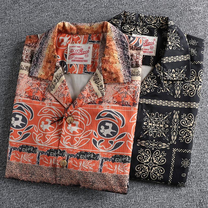 

Men's Casual Shirts Men's Summer American Retro Short Sleeve Cuban Collar Hawaiian Print Shirt Men's Fashion Seaside Beach Loose, Black