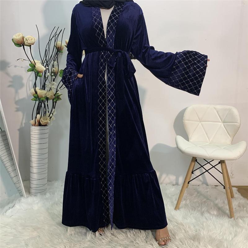 

Ethnic Clothing Eid Mubarak Dubai Velvet Diamond Gown Cardigan Kimono Robe Muslim Hijab Dress Abayas For Women Kaftan Turkey Islam