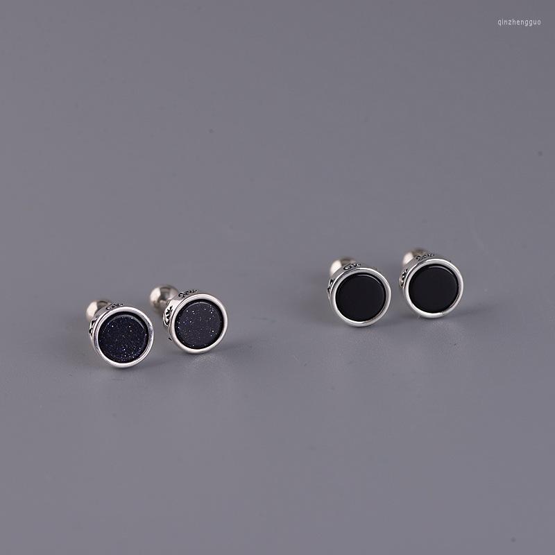 

Stud Earrings Real Silver Black Round Fashion Stood Earring For Man Woman Unisex S925 Sterling Simple Jewerly Gift
