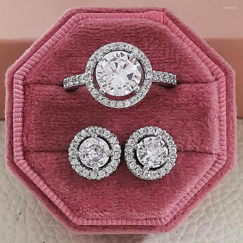 

Necklace Earrings Set 2pcs Pack Silver Color Bride Jewelry Engagement Ring Round Stud Earring For Wedding Gift J416, Picture shown