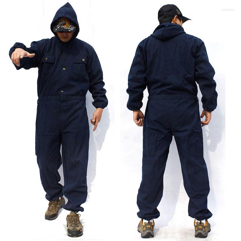 

Men's Jeans Men's Casual Jumpsuit Outdoor Hooded Overalls Loose Large Size Sturdy Workwear Dark Blue