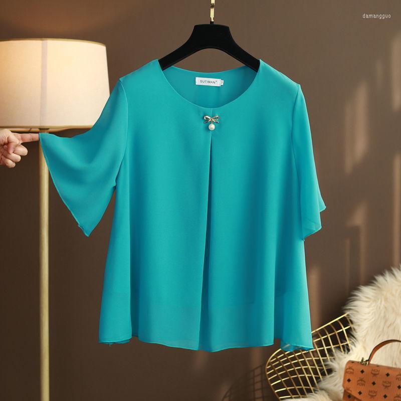 

Shirt Women's Plus Size Obesity Women Chiffon Blouses 6XL 2022 Summer Short Sleeve Loose Solid Shirts Tops Blusa De Talla Grande, Red