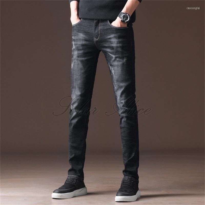

Men's Jeans 2022 Men's Clothing Feet High-end Elastic Claw Pattern Slim Youth Casual Pants Pencil, Black