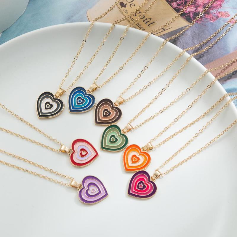 

Pendant Necklaces Women Multilayered Heart Necklace For Fashion Gold Enamel Chain Girl Gift Jewelry 2022