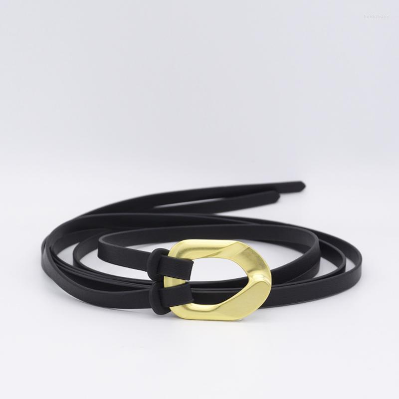 

Belts Antique Gold Irregular Round Buckle Cowhide Lengthened Belt Leather Knotted Waist Rope Dress Decorative Thin Sealing, White