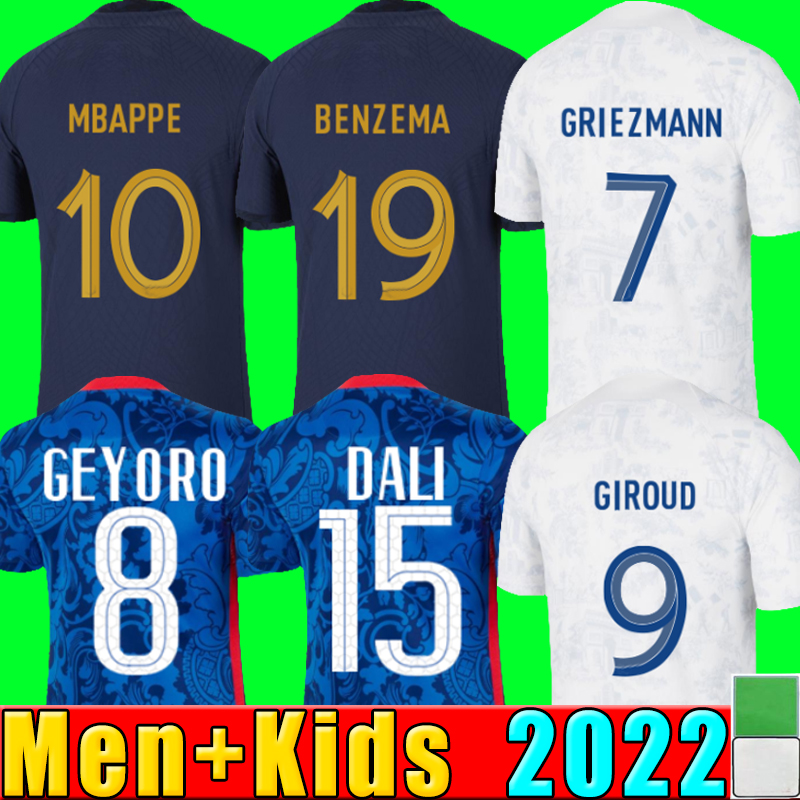

S-4XL Maillots de football 2022 World Cup Soccer Jersey French BENZEMA Football shirts MBAPPE GRIEZMANN POGBA kante maillot foot kit top shirt enfants MEN kids set, P06 2022 home kids