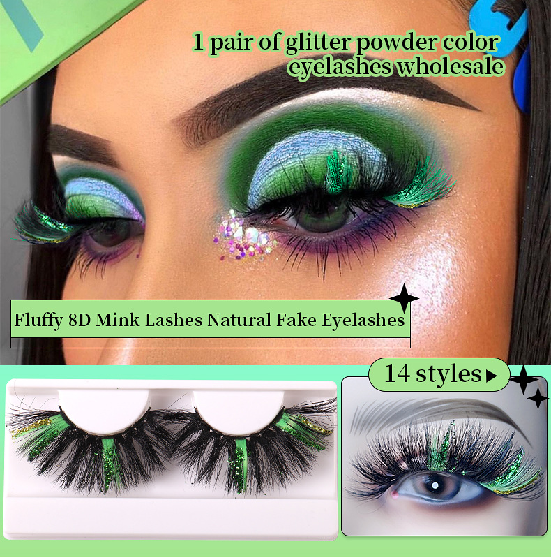 

Colorful False Eyelashes Red Pink Green Dramatic 25mm Mink Colored Eyelash Ombre Rainbow Glitter Lashes
