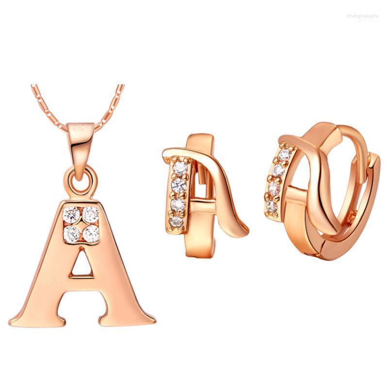 

Necklace Earrings Set & Charm And Top Quality Rose Gold Letter A-T Cubic Zirconia Plated Fashion Pendant For Women T346, Picture shown