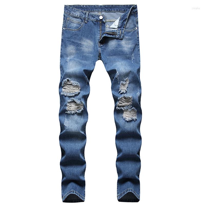 

Men's Jeans Men's Straight Ripped Fashion Slim Denim Trousers Multi Hole Pants Casual Streetwear Jean Homme Pantalon Size 28-42, 9210-1