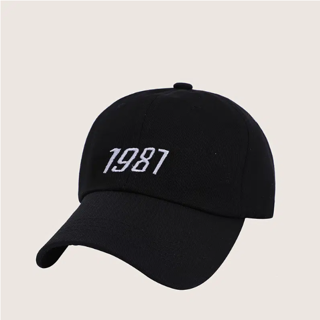 

1pc Men's Polyester Baseball Cap With Number 1987 For Outdoor, Black