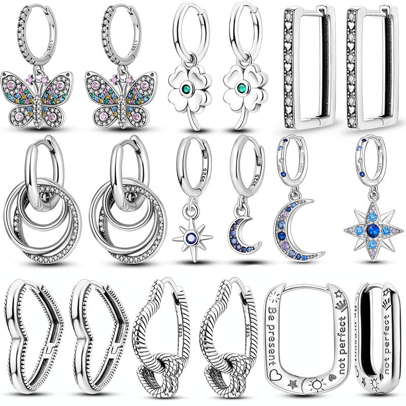 

Hoop Earrings Silver Real 925 Sterling Big Heart CZ Zircon Round For Women Fashion Earring Female Gift