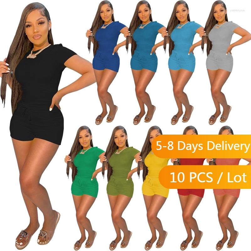 

Women' Tracksuits Bulk Items Wholesale Lots Summer Tracksuit Women Activewear Joggers Solid Casual Outfits Skinny Top And Biker Shorts 2, Black