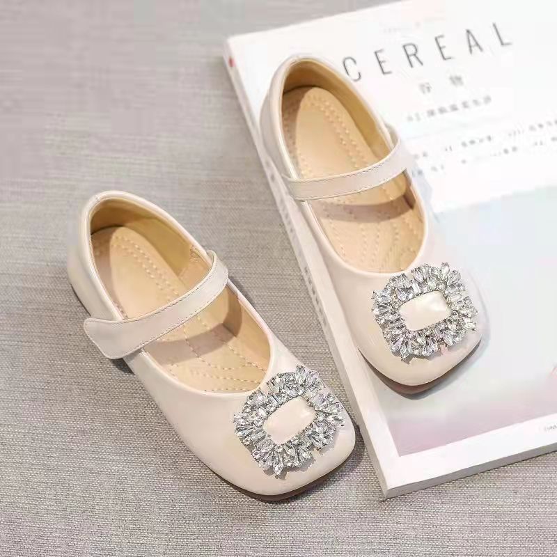 

Girls Flats Spring 2023 Fashion Princess Dress Shoes Baby Kids Shoes Patent Brand Mary Jane Rhinestone Pearl Red Shoes Soft Sole, Black