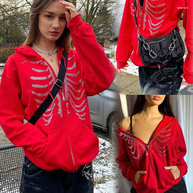 

Women' T Shirts Women' 2022 Year Christmas Winter Fashion Woman Rhinestone Y2k Zip Up Hoodie Long Sleeve Skeleton Print Sweatshirt, 627-brown