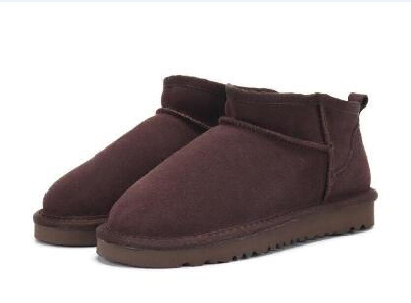 Winter Women's Fur Cotton Boots Casual Designer Genuine Suede Leather Boot Classic Chestnut Mini Slip-on Shoes