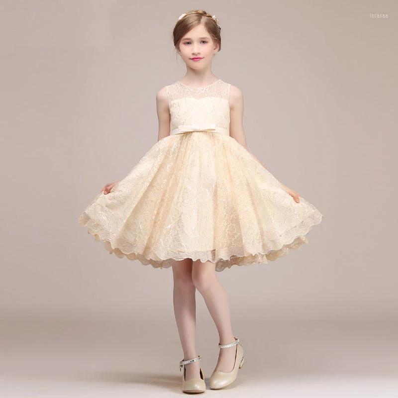 

Girl Dresses Graceful Flower For Weddong Tulle A Line Lace Bow Above Knee Length Pageant Gown Dress, Ivory