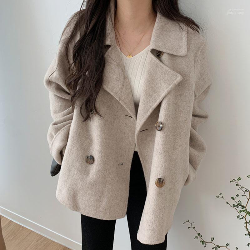 

Women's Wool Women's & Blends Korean Autumn Women Double Breasted Long Sleeve Warm Woolen Cloth Coat Loose Casual Coffee Color Oatmeal, Brown