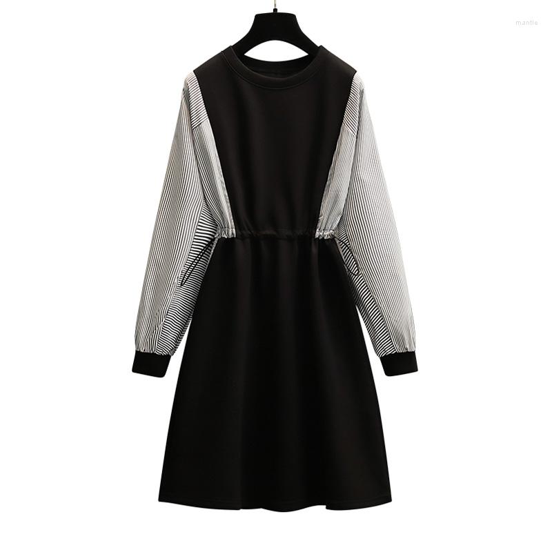 

Casual Dresses Women Mini T Shitr Dress Stripe Plus Size Spring Autumn O Neck Long Sleeve Elegant A Line Lady Higt Waist Slim Big Party, Picture color