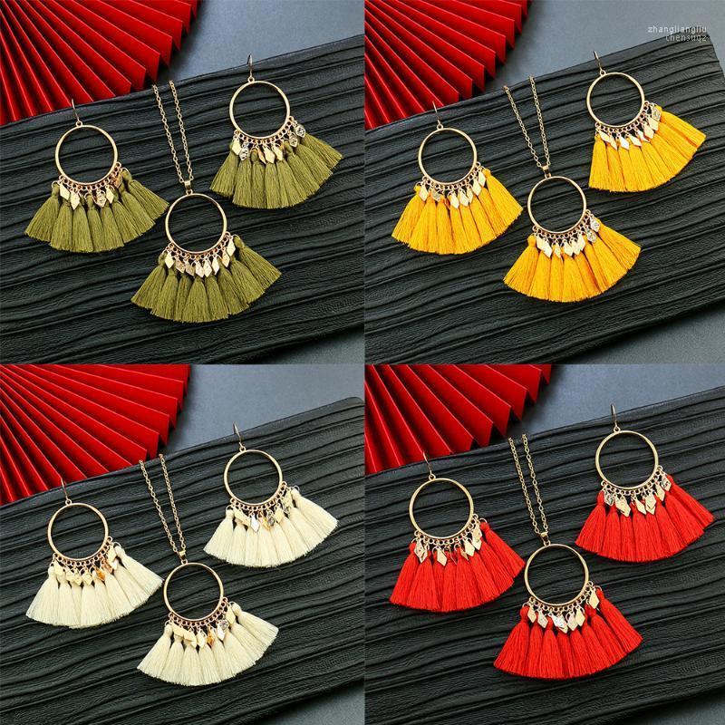 

Necklace Earrings Set & 2022 Hand-woven Tassel Ethnic Bohemian Round Sweater Chain, Picture shown