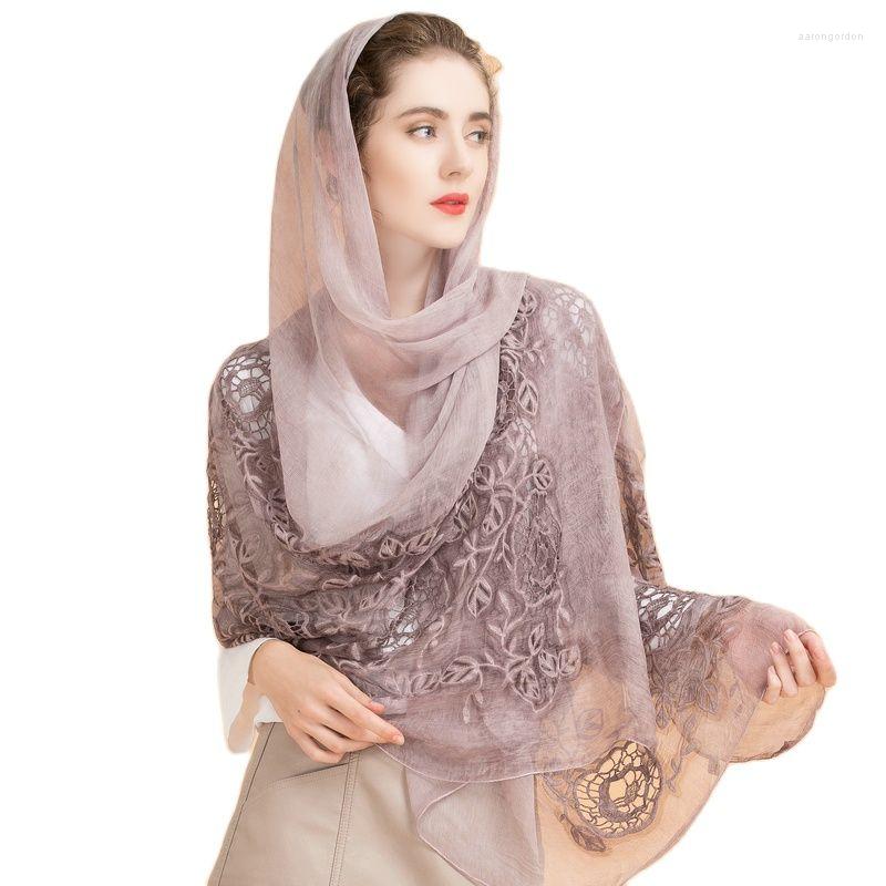 

Scarves Silk Embroidered Women Spring Summer Thin Flower Shawls Wraps Printed Pleated Hijab Islamic Arabian