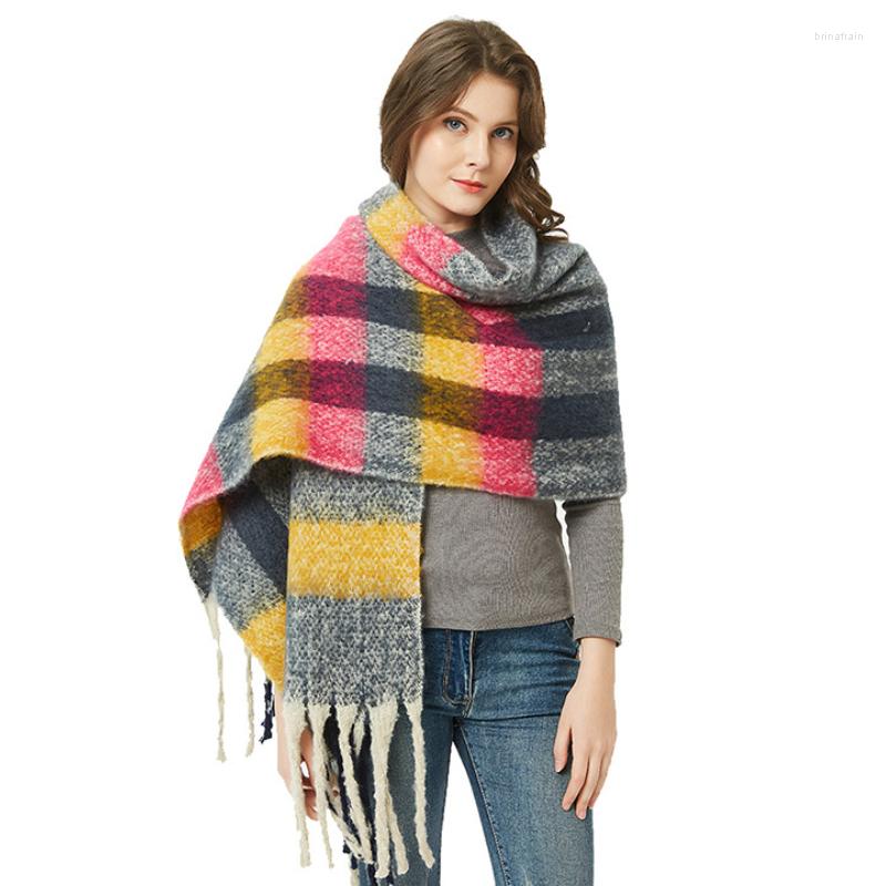 

Scarves Classic Women Cashmere Scarf Rainbow Plaid Long Tassel Winter Bufanda Thick Warm Couple Neckerchief Outdoor Travel Wraps
