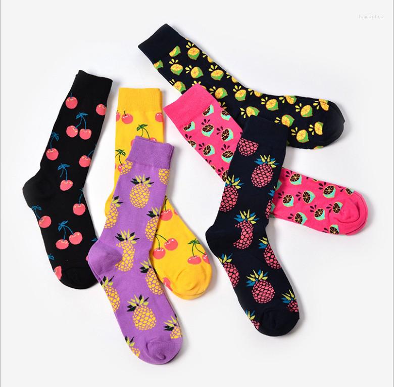 

Men's Socks 2022 Spring Lovers Retro Sock Art Abstract Oil Painting Colored Fruit Pineapple Cherry Design For Wedding Gift, 01
