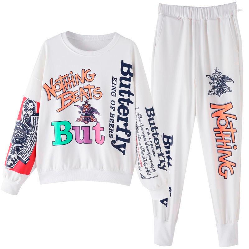 

Women' Two Piece Pants Autumn Winter 2 Set Women Hoodie Letter Printed Tracksuit Pullover Sweatshirt Trousers With Pockets Suits, White pants