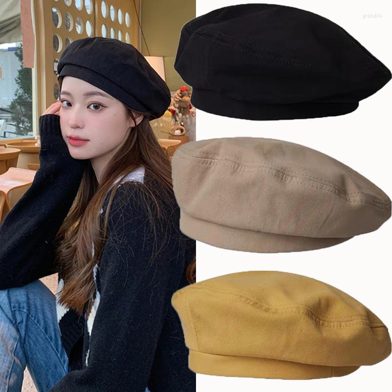

Berets Girls Vintage Artist Warm Cotton Octagonal Flat Cap Autumn Winter Beanie Hat Beret Hats Solid Color Women Caps, White