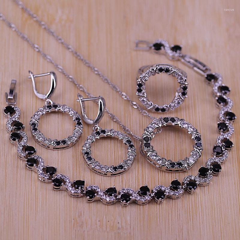 

Necklace Earrings Set Top Quality Silver Color Wedding Romantic For Women Round Pendants Necklaces Rings Bracelets Party, Picture shown
