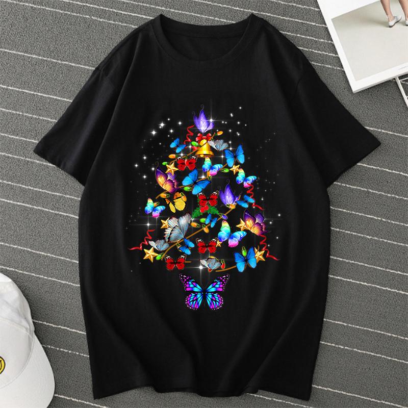 

Men's T Shirts Oversized Shirt For Men Christmas Butterfly Print Anime Streetwear Harajuku Women Tees Clothing, Solid