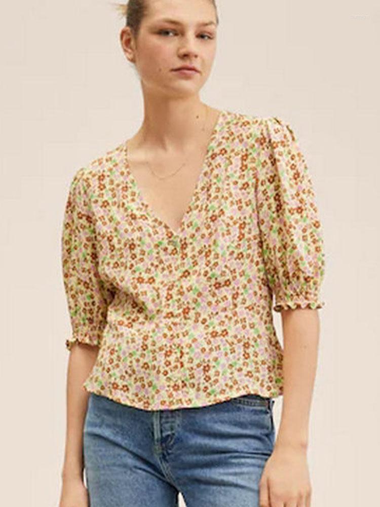 

Women' Blouses Zach AiIsa Counter Quality Spring And Summer Fresh Sweet All-match V-neck Simple Casual Texture Printed Shirt, Multi