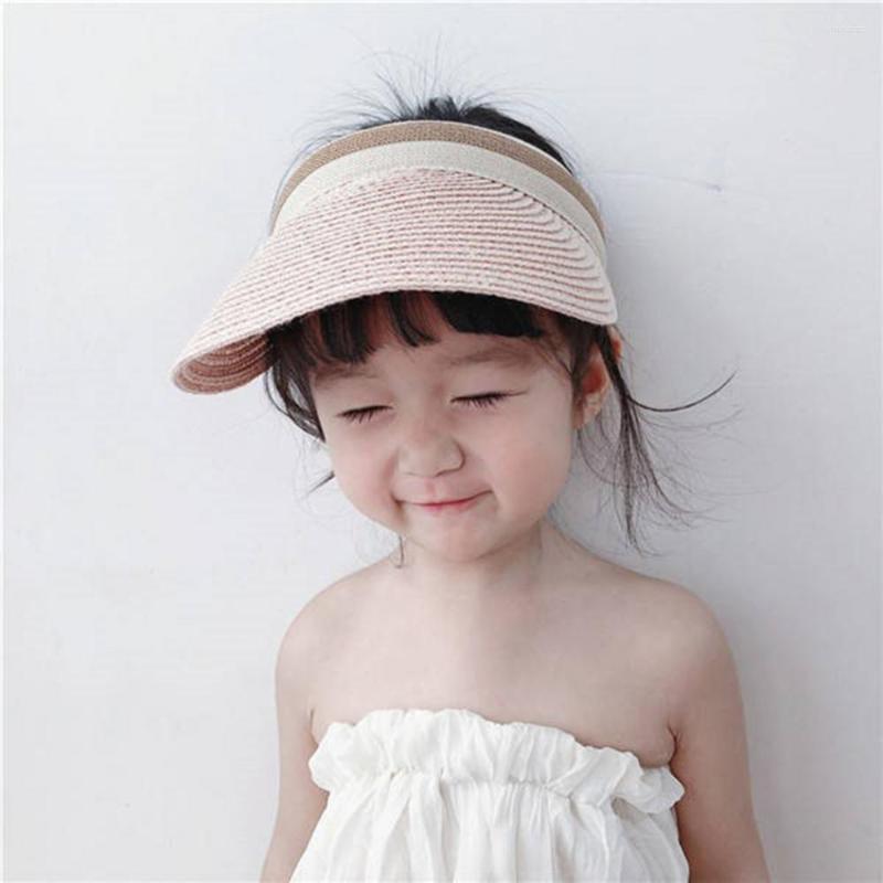 

Berets Kids Summer Wide Brim Outdoor Anti-UV Topless Sunhat Visor Cap Beach Straw Hat Girls Boys Sun Fashion, Black